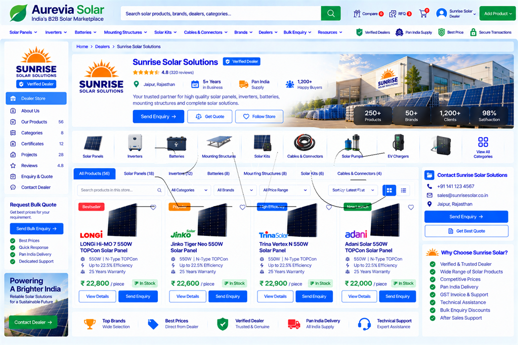Sunrise Solar Solutions Dealer Marketplace Storefront